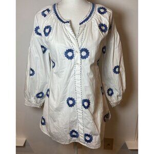 NWT Nimo With Love Shirt Blouse Boho White Blue Embroidery XS New